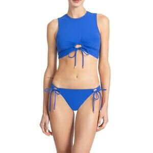 Robin Piccone Women's French Blue Aubrey Side Tie Bikini Bottoms Size M